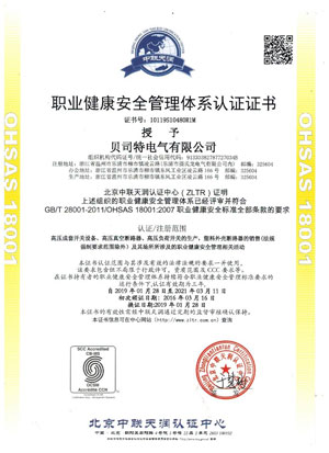 2019-OHSAS 18001 職業(yè)健康安全管理體系認證證書  中文版